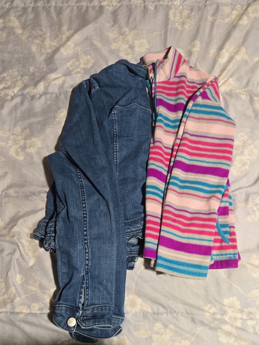 Faded Glory Striped Pink, Blue & Purple Pull Over And Elle Blue Jean Jacket